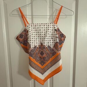 SHEIN Orange and White Paisley Camisole